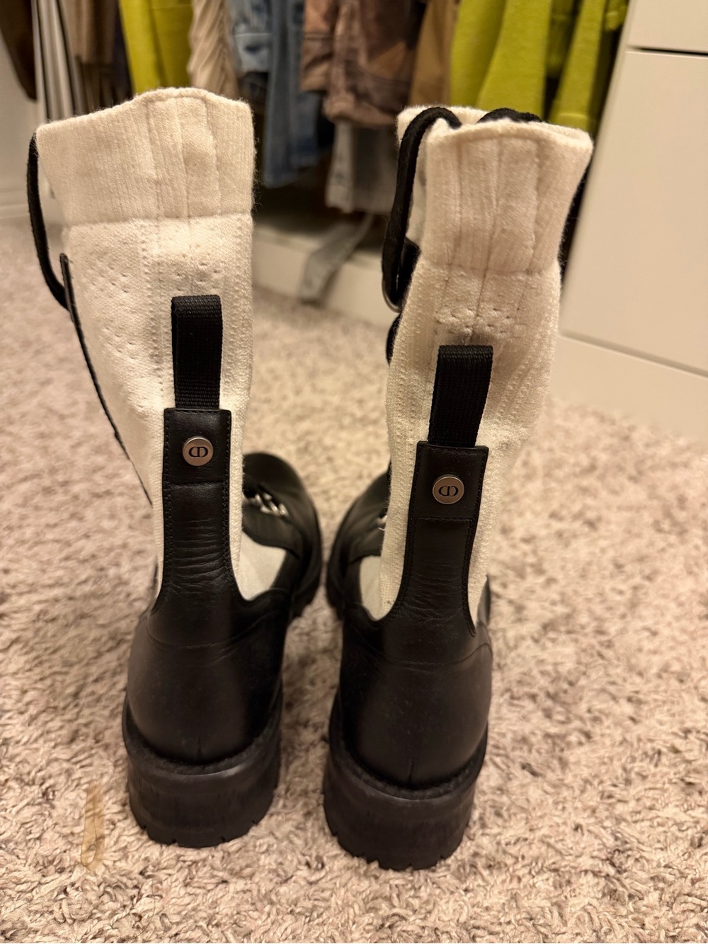 Dior Black and Cream Lace-Up Moto Combat Boots - Picture 2 of 3